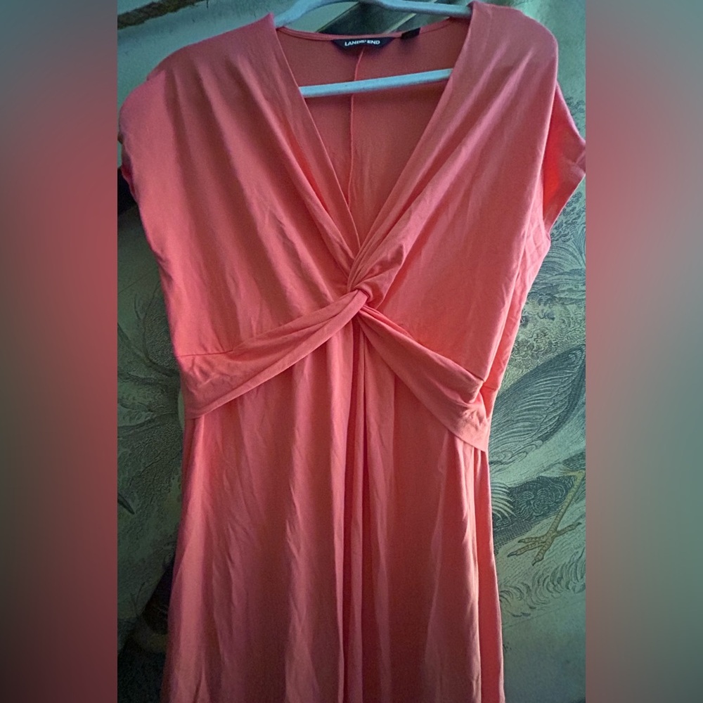 * Lands’ End Salmon V Neckline Twist Front Maxi Dress SZ Medium *